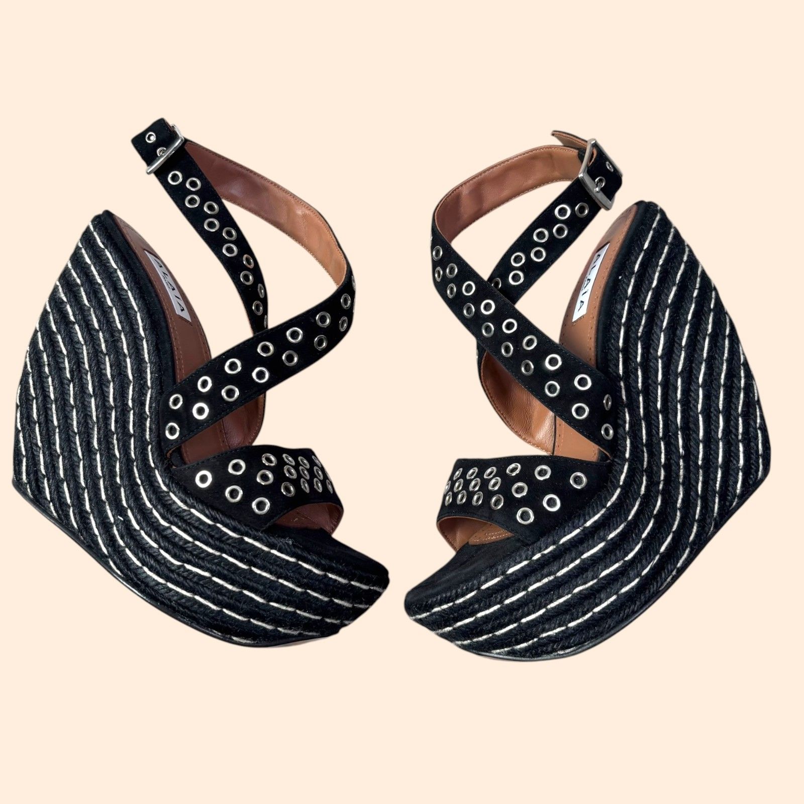 Alaia Grommet Wedge Espadrilles